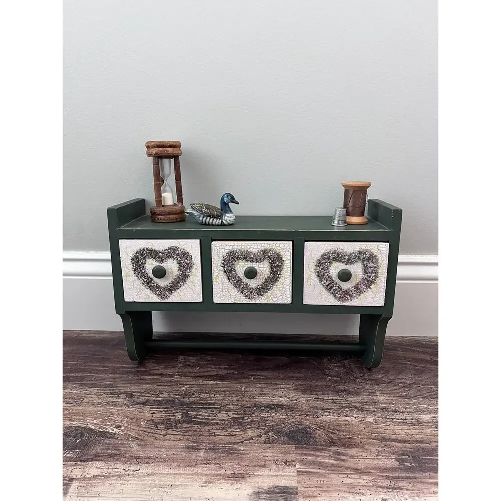Vintage Wooden Wall Shelf with 3 Drawers | Cottage Kitchen Organizer